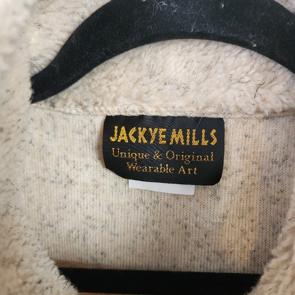 Vintage 90s Beige Fleece Zip Vest Full Zip Butterfly Cottagecore Womens Large - Picture 6 of 9